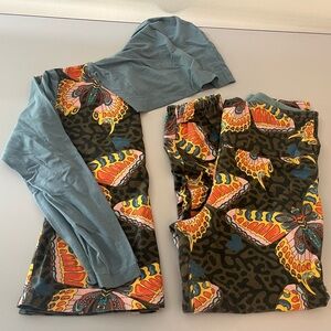 Butterfly Print Two-Piece Lounge Set - Blue & Multicolor
